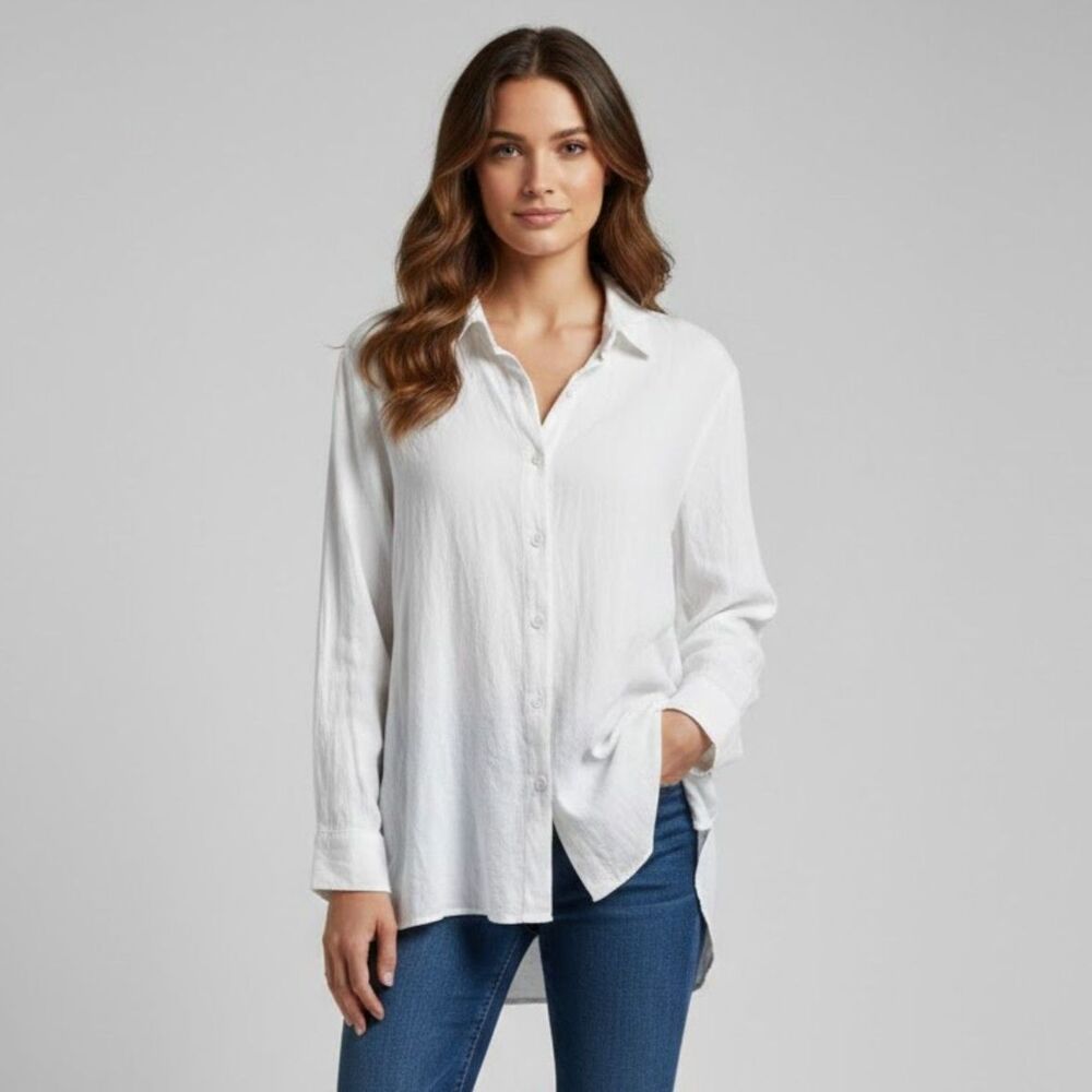 Michael Lauren White Button-Up Shirt Criss Cross Back Size Large NWOT
